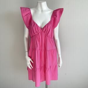 Express Ruffle Sleeves Tiered Babydoll Mini Dress Sz Large Pink NWT